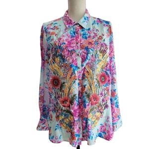 Aratta Silent‎ Journey Our Hearts Boho Floral Art-to-Wear Button Down Blouse